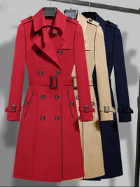 FTLZZ New Autumn Winter Women Vintage Turn-down Collar Double Breasted Long Trench Casual Ladies Slim Trench with Belt