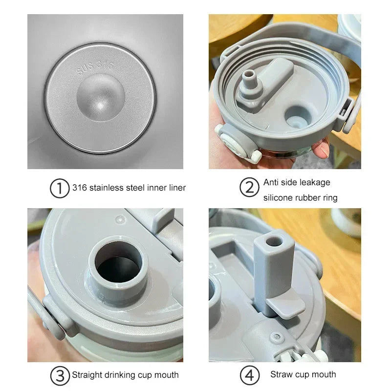 1L/1.2L Large Capacity Thermo Bottle with Straw Stainless Steel Thermal Water Bottle Keep Cold and Hot Thermos Cup Vacuum Flask