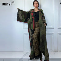 WINYI camouflage colour African women winter kimono long sleeve OverCoat abaya dubai luxury Open Front Long Cardigan party dress