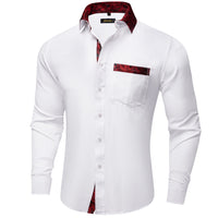 Luxury White Red Dress Shirts for Men Clothing Long Sleeve Tuxedo Social Casual Splicing Paisley Collar Cuff Mens Shirt