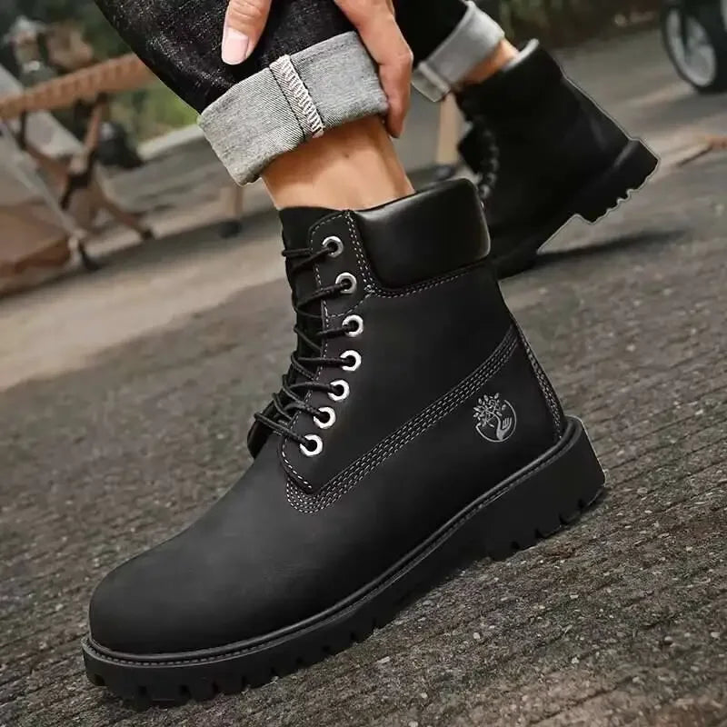 Boots Men High Top Boots Men's Leather Shoes Winter Fashion Plush Warm Shoes