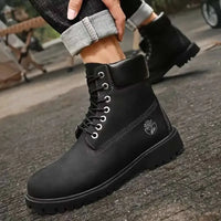 Boots Men High Top Boots Men's Leather Shoes Winter Fashion Plush Warm Shoes