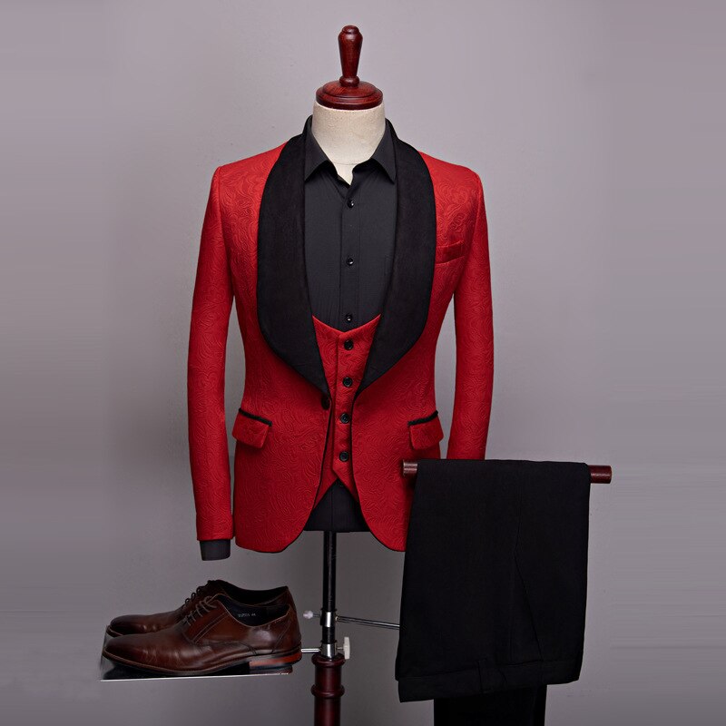 2022 New Men&#39;s Casual Boutique Business Big Black Collar Suit