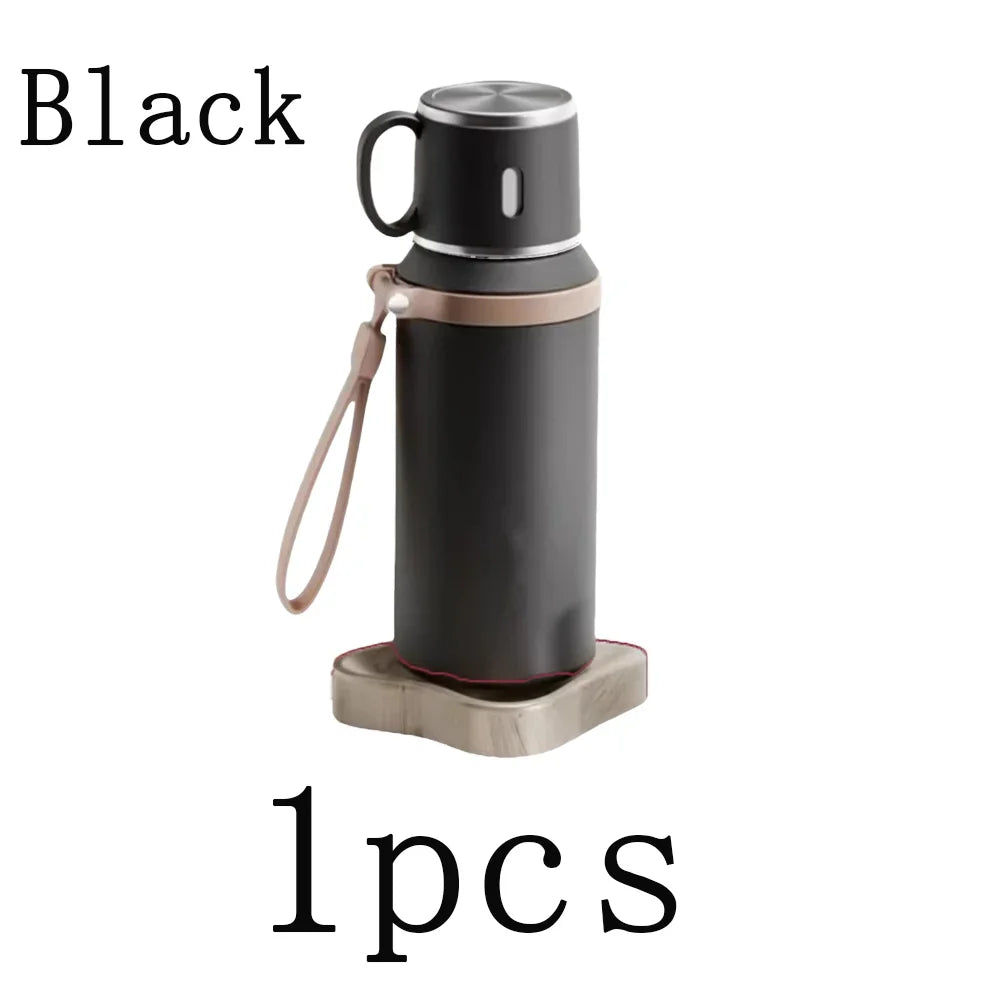 Stainless Steel Thermos Cup 600ml 24h Insulation Insulated Water Bottle with Cup Portable Handheld Tumbler for Camping Hiking