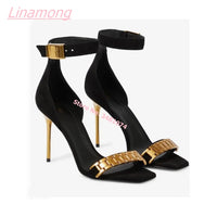 2022 Summer New Luxury Women Sandals Solid Elegant Open Toe Metal Chain Thin High Heel Free Shipping Big Size Party Shoes