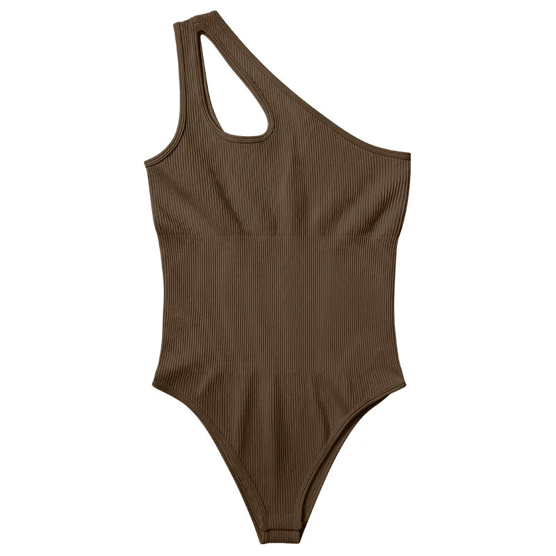 Seamless Bodysuit for Women Tummy Control Tops Cutout Sleeveless Bodysuit Thong Sculpting One-shoulder Sexy Versatile Bodysuits