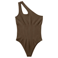 Seamless Bodysuit for Women Tummy Control Tops Cutout Sleeveless Bodysuit Thong Sculpting One-shoulder Sexy Versatile Bodysuits