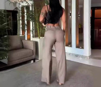 Sexy Hot Girl Two Piece Set 2024 Summer Sexy V-Neck Strap Sleeveless Elastic Tank Top High Waist Wide Leg Pants Set Women's Set