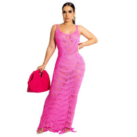 Sexy 2022 New Crochet knitted Wave tassel Beach Maxi dress Women Swimsuit Cover Up