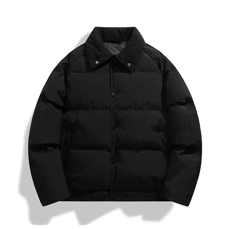 Winter Men's Cotton Jacket, Simple and Pure Color, Loose and Trendy,Versatile,Thickened Cotton Jacket,Stand Collar Cotton Jacket