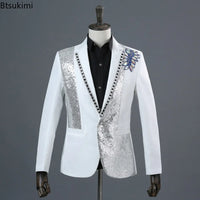 2025 Men's Party Prom Sequin Dress Suit 2 Piece Sets Luxury Classic Black White Diamond Singer Dance Stage Performance Costumes