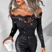 Sexy Slim Fit Long Sleeve Top Sparkling Base Layer Cross-Border New Arrival Women's T-shirt Comfortable Breathable Casual Wear
