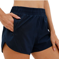 Women Summer New Style Outdoor YOGA Sports Shorts  High Waist With 4In Lined Dark Blue XL-10