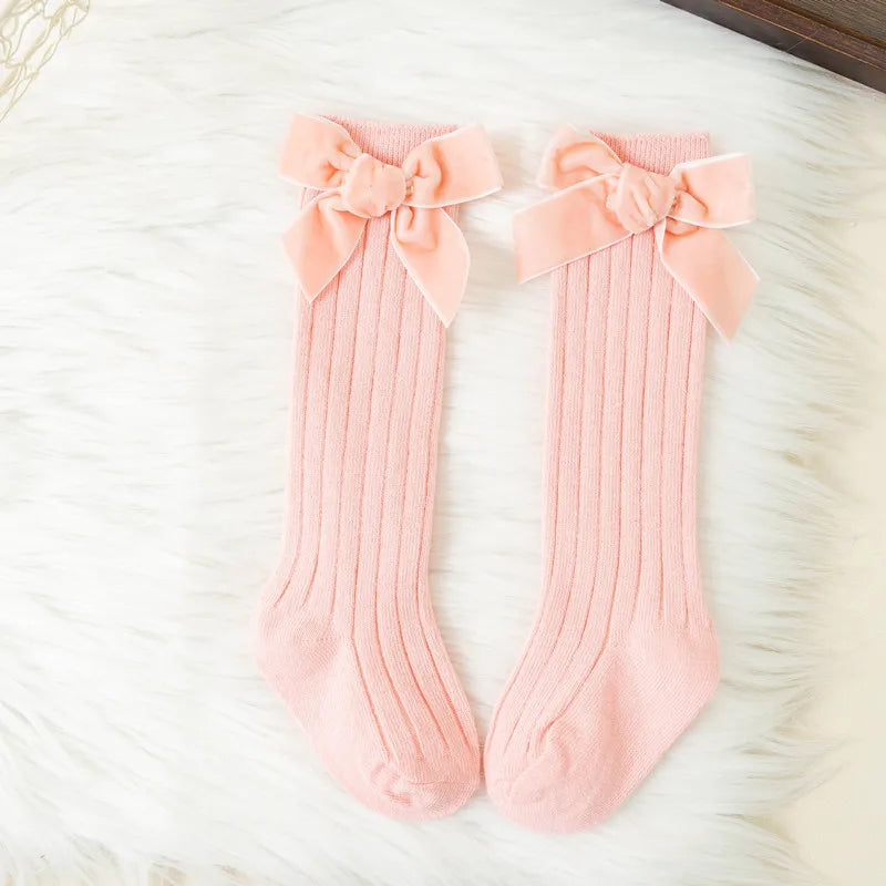 Autumn Winter Baby Girls Bowknot Knee High Socks Toddler Tube Princess Sock For Kids Knitted Socken Cute Leg Warmer 0-8Years