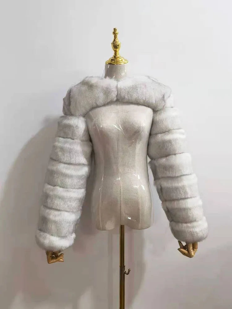 ZADORIN Autumn Winter Cropped Faux Fox Fur Coat Women Luxury Raccoon Long Sleeve Warm Fur Jackets Female Outerwear Pink Red
