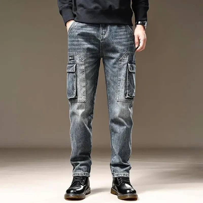 Jeans for Men Straight Male Cowboy Pants with Pockets Trousers Cargo Regular Aesthetic New in Stacked Korean Fashion Trend 2025