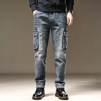 Jeans for Men Straight Male Cowboy Pants with Pockets Trousers Cargo Regular Aesthetic New in Stacked Korean Fashion Trend 2025