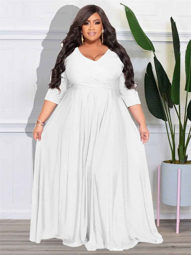 Wmstar Plus Size Party Dresses for Women Fall Clothes  V Neck Bandage Big Hem Elegant Party Maxi Dress Wholesale Dropshipping