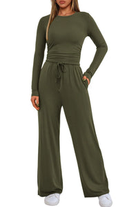 2025 autumn/winter asymmetrical design casual suit women's long sleeved wide leg pants multi occasion sportswear