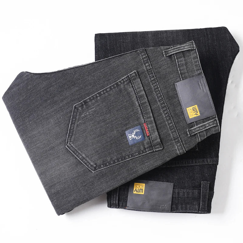 Jeans men straight tube loose 2024 autumn new item business elastic men's versatile casual pants trendy brand long pants men