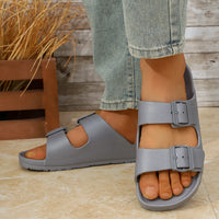 Men's Casual Simple Buckle Adjustable Eva One-Piece Double-Bar Flat Slip-On Slippers Suitable for Home and Outdoor Beach Sandals