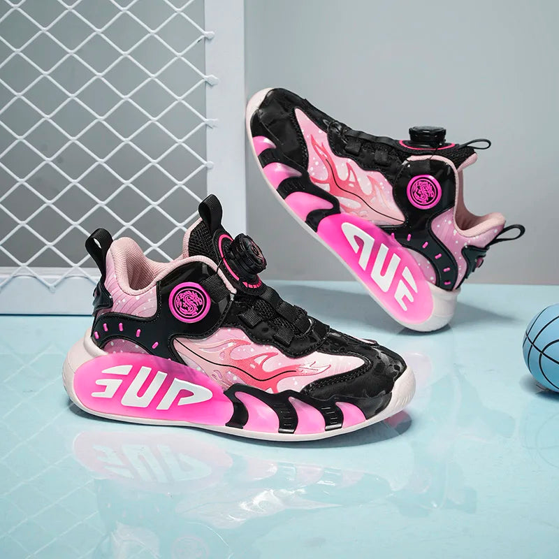 A pair of children's four-season leather basketball shoes, soft and comfortable multi-color sneakers, sizes 31-40，KT-NB-2507