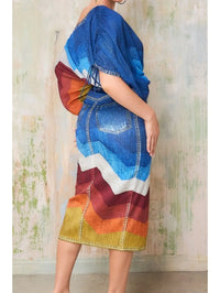 Geometric Print Short-Sleeve Ruffled Crop Top with Drawstring Split Midi Skirt 2-Piece Outfit