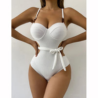 Solid Color Wavy Fabric Bikini Set Cover Up Swimsuit For Women Push Up Ruffle One Pieces Swimwear 2025 Beach Bathing Suits