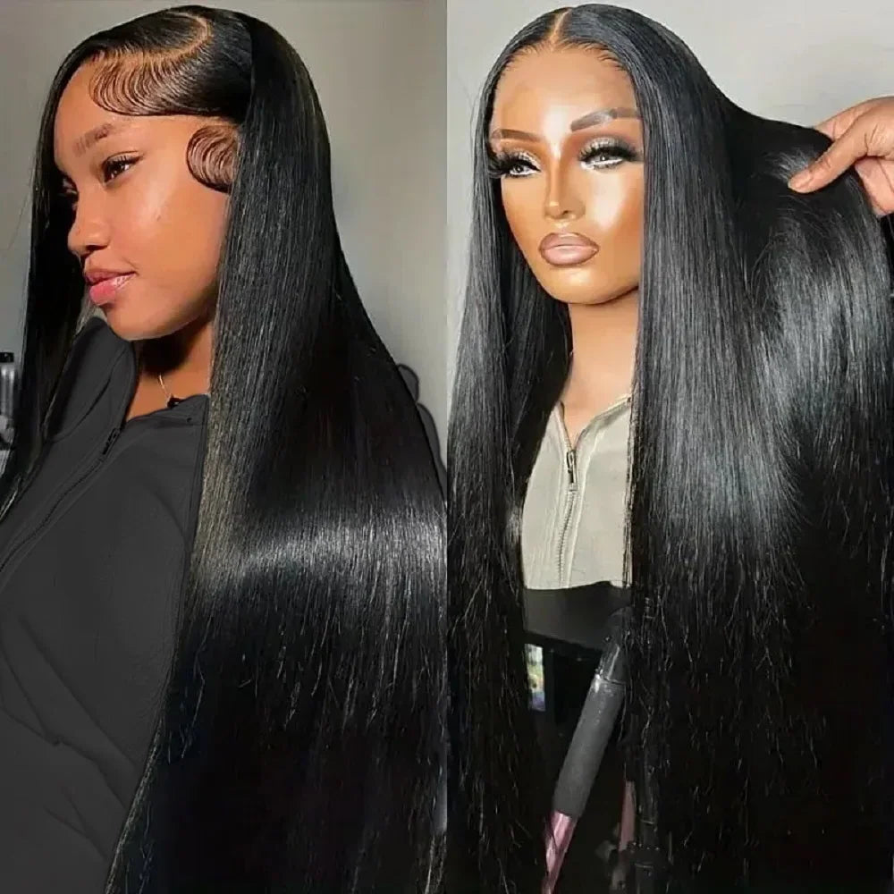 40 Inch Bone Straight Human Hair Frontal Wigs Pre Plucked Brazilian 13x6 HD Transparent Lace 200 Density Front Wigs For Women