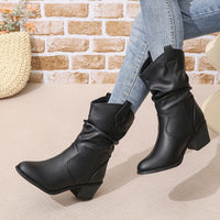 Boots Frayed One Foot Den Small Heel Mid Western Cowboy Women's Boots Mid Boots Fashion Women's Boots