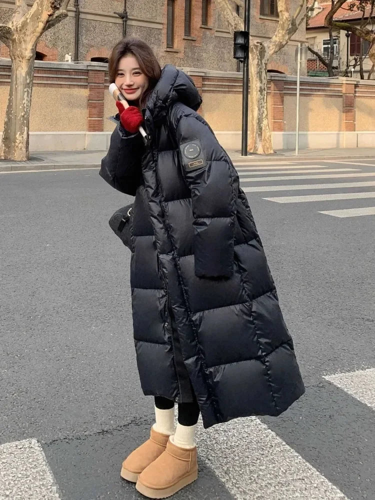 Winter Women Clothing Warm Long Parka Thick Over-the-knee Puffer Jacket Zipper Black Cotton-padded Coats Windproof Jackets New