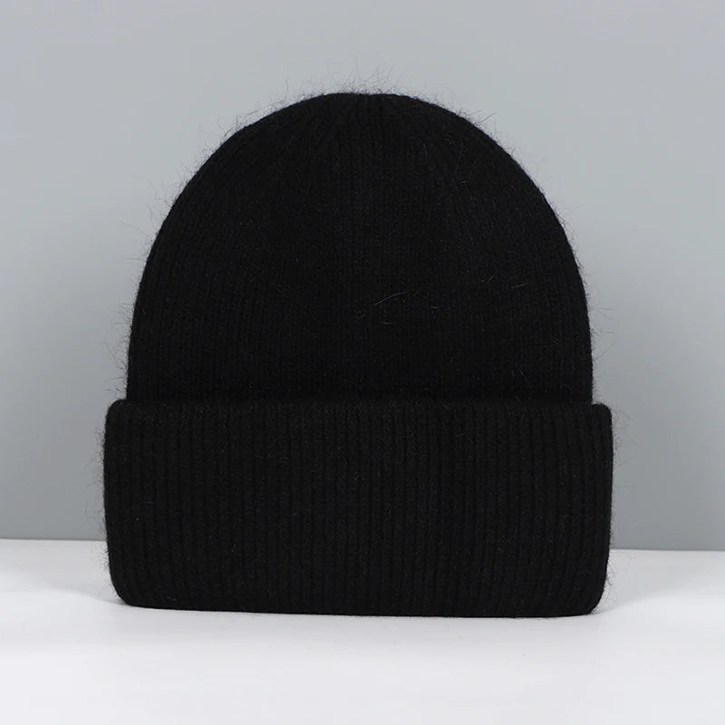 Winter Hats For Women Rabbit Fur Beanie Hat Woman Knitted Skullies Beanies Solid Wool Soft Autumn Winter Cashmere Caps Bonnet