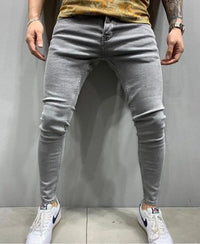 2023 Fashion Street Style Ripped Skinny Jeans Men Vintage wash Solid Denim Trouser Mens Casual Slim fit Black Blue denim Pants