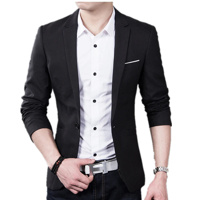 New Fashion Men's Trendy Leisure Boutique Suit Jacket Autumn Casual Business Slim Fit Single Button Suit Solid Formal Blouse