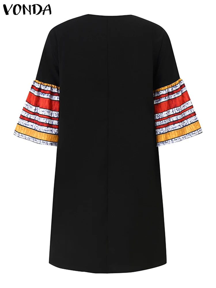Plus Size 5XL VONDA Women Dress 2024 Fashion O-neck Elegant Mini Dresses Casual Half Flared Sleeve Sundress Bohemian Vestidos