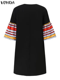 Plus Size 5XL VONDA Women Dress 2024 Fashion O-neck Elegant Mini Dresses Casual Half Flared Sleeve Sundress Bohemian Vestidos