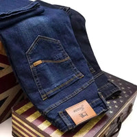 2025 New Brand Washed Jeans Trousers Four Season Men's High Quality Jeans Business Casual High Waist Denim Pants