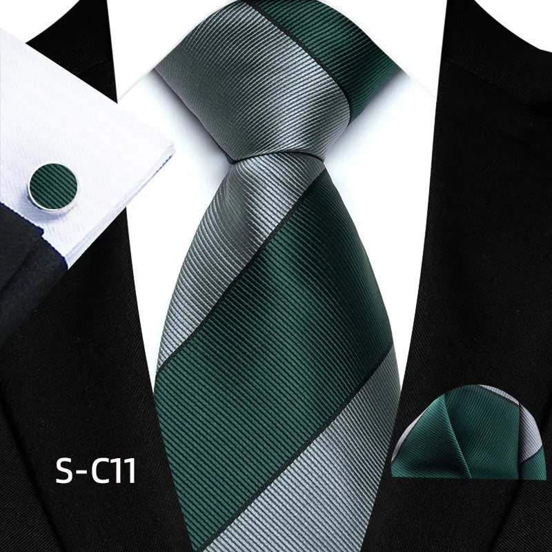 Business Mens Tie Luxury Striped 8cm NeckTie Pocket Square Cufflinks Set For Men Formal Fashion Wedding High Quality Gravata