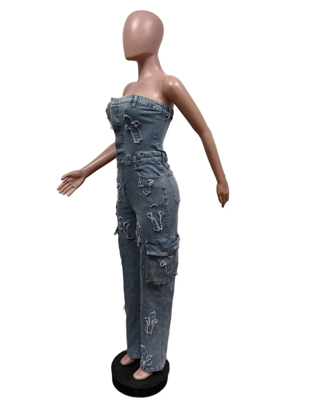 Streetwear Jeans Cargo Jumpsuit Sexy Women Strapless Elegant Wide Leg Denim Straight Romper Overalls
