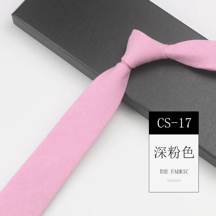 Classic 6cm Solid Navy Brown Neckties For Men Narrow Soft Cotton Neck Ties Casual White Tie Club Party Shirt Accessories Cravat