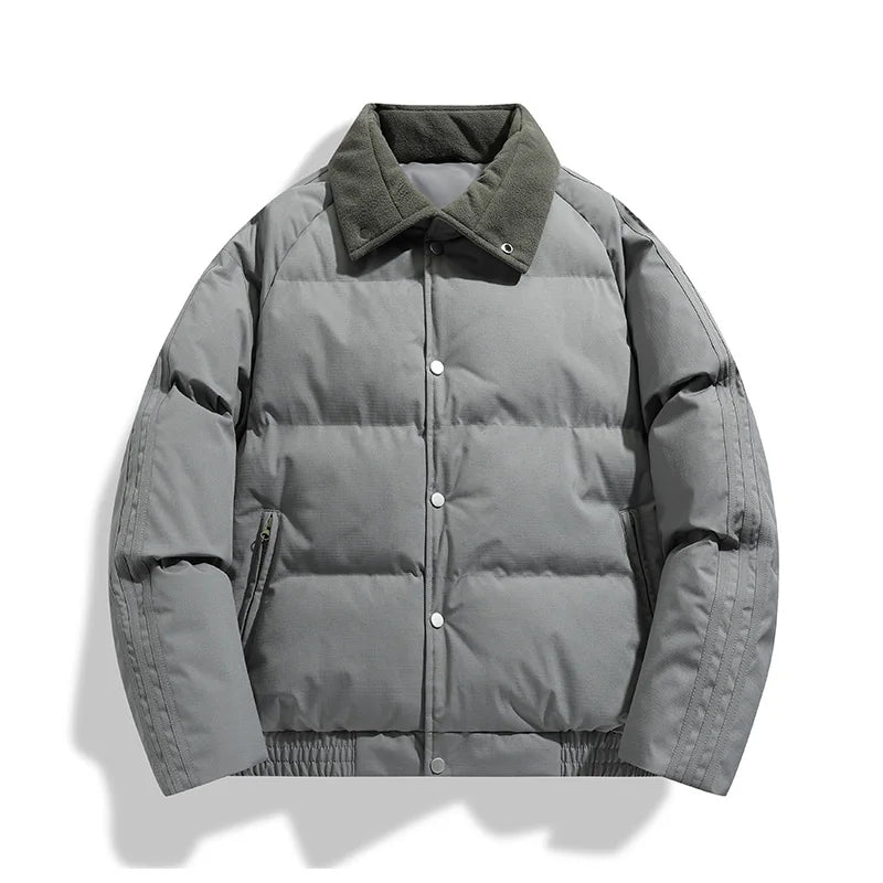 Winter Men's Cotton Jacket, Simple and Pure Color, Loose and Trendy,Versatile,Thickened Cotton Jacket,Stand Collar Cotton Jacket