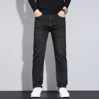 JEAN New Business Men's Jeans Casual Straight Stretch Fashion Classic Blue Black Work Denim Trousers Male Brand Clothing