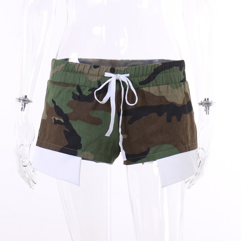 Joskaa Casual High Waist Drawstring Camouflage Shorts Women Clothes Summer 2023 Sexy Side Slit Irregular Bottoms Y2K Streetwear