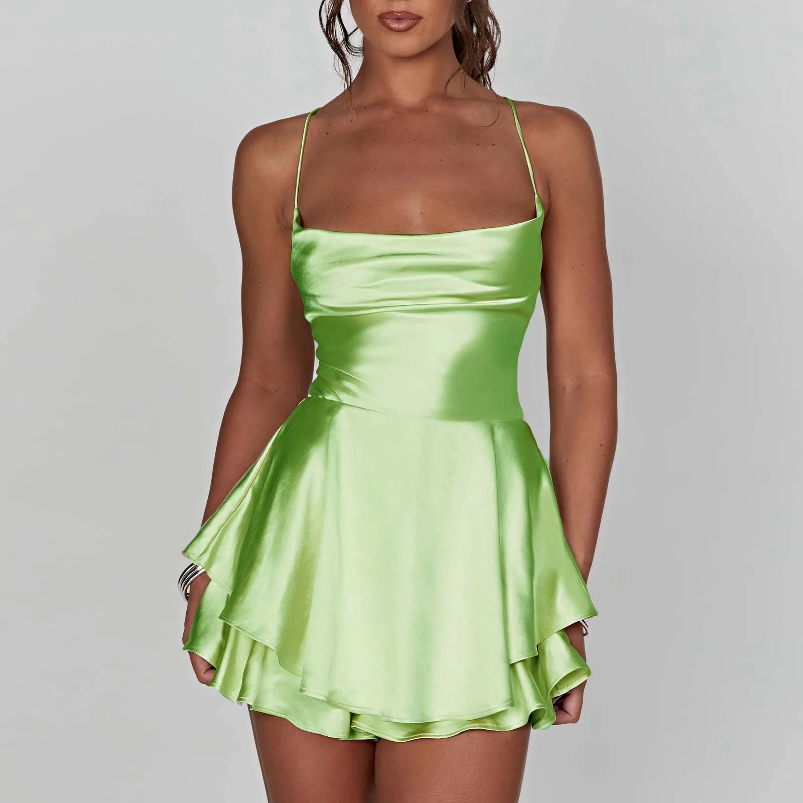 satin solid cowl neck cami dress women long bodycon dress solid color spaghetti strap cowl