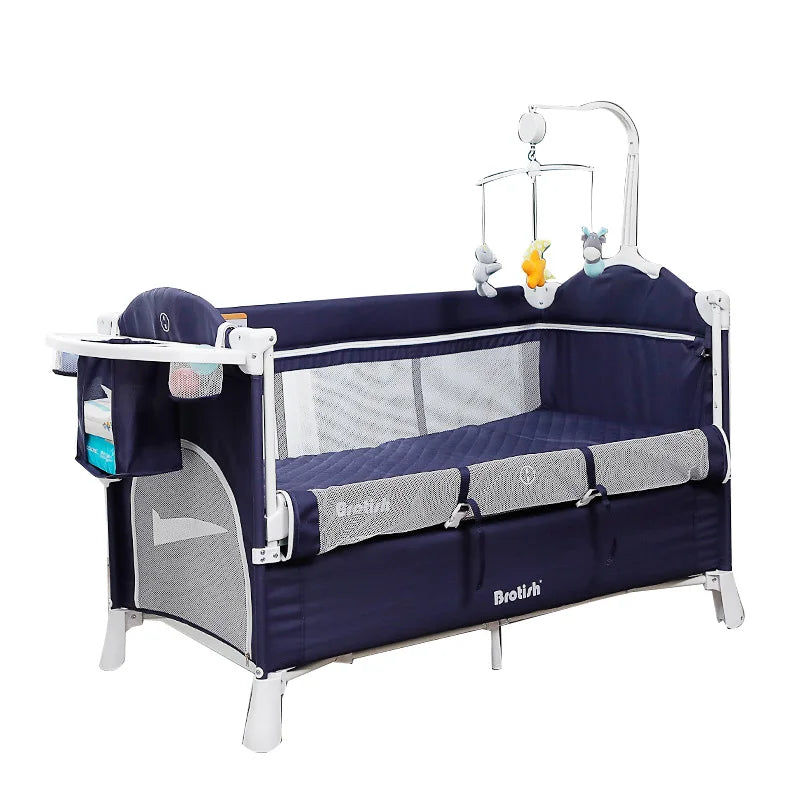 Brotish Baby Bed Adaptable to Splicing Bed Crib Pendulum Folding Cradle Removable Portable Newborn Cot Game Bassinet Bumper Nest