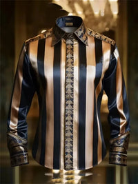 Men's Long Sleeve Collar Shirt, Fashionable Printed Shirt, Social Party, Soft Fabric, Comfortable, Luxury, High Quality, New