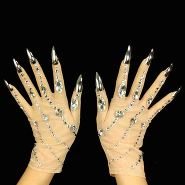 Luxurious Rhinestones Gloves Sparkly Crystal Mesh Party Long Gloves Dancer Singer Nightclub Dance Stage Wear Show Accessories