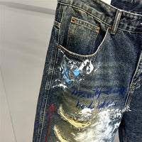 High End Men'S Clothing Hip Hop Graffiti Baggy Jeans For Men Streetwear Skateboard Ripped Jeans Korean Trendy Denim Trousers