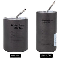 360/600ml Stainless Steel Coffee Cup Double Vacuum Insulated Cup Portable Ice American Keep Cold Coffee Mug with Lid + Straw