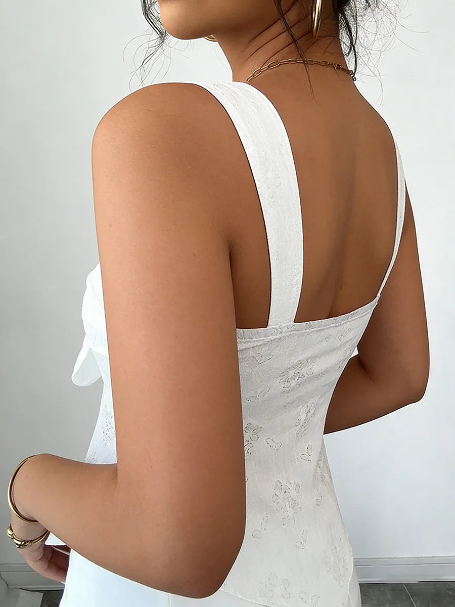 Women's Camisole Wide Strap V Neck Bow Front Eyelet Lace Fitted Tops Sweet Camisole Spring Summer Chic Camisole Daily Light Tops